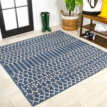 Ourika Moroccan Geometric Textured Weave Indoor/outdoor Square Rug